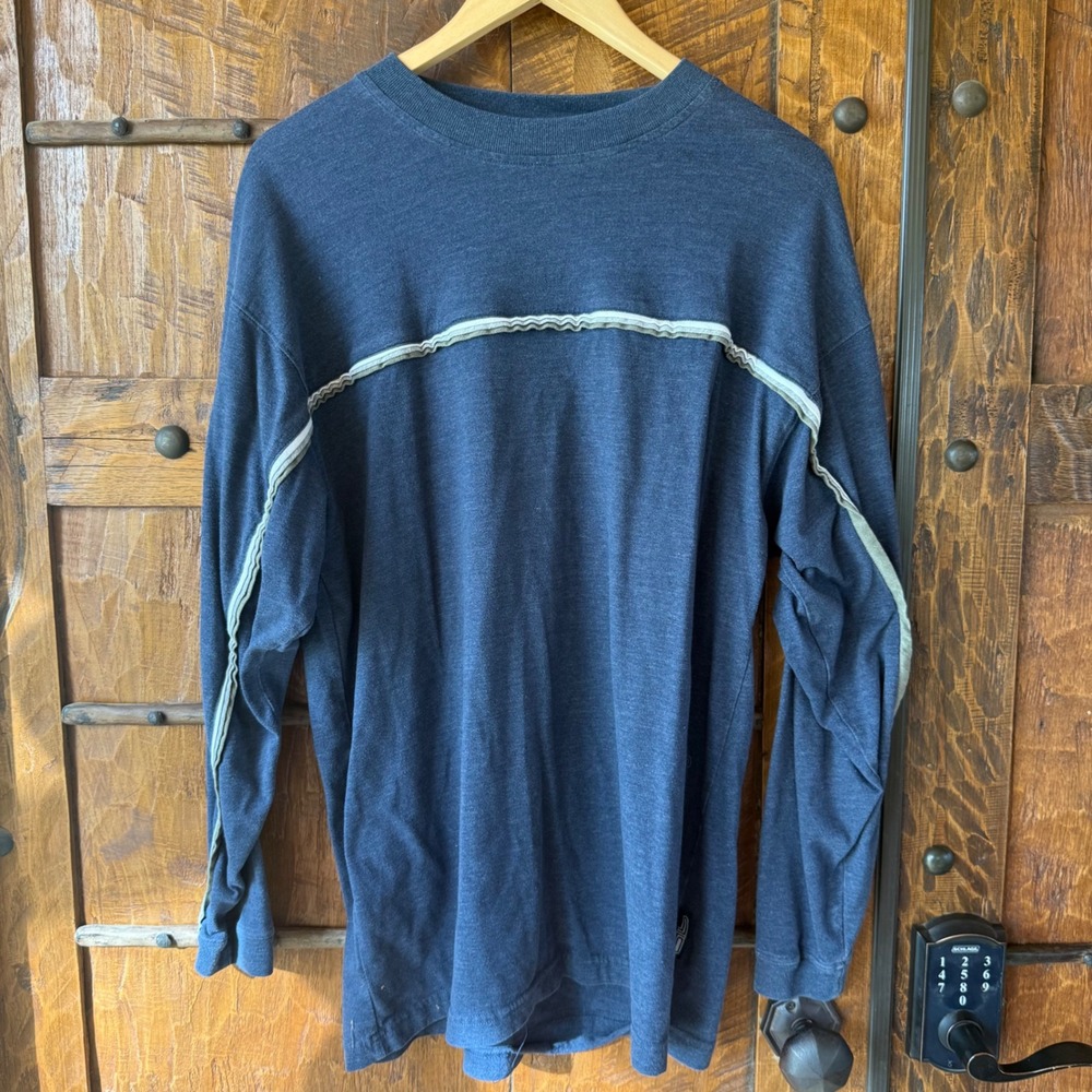Vintage Y2K On The Brink Mens Long Sleeve Shirt Blue Stripe Large Skatercore